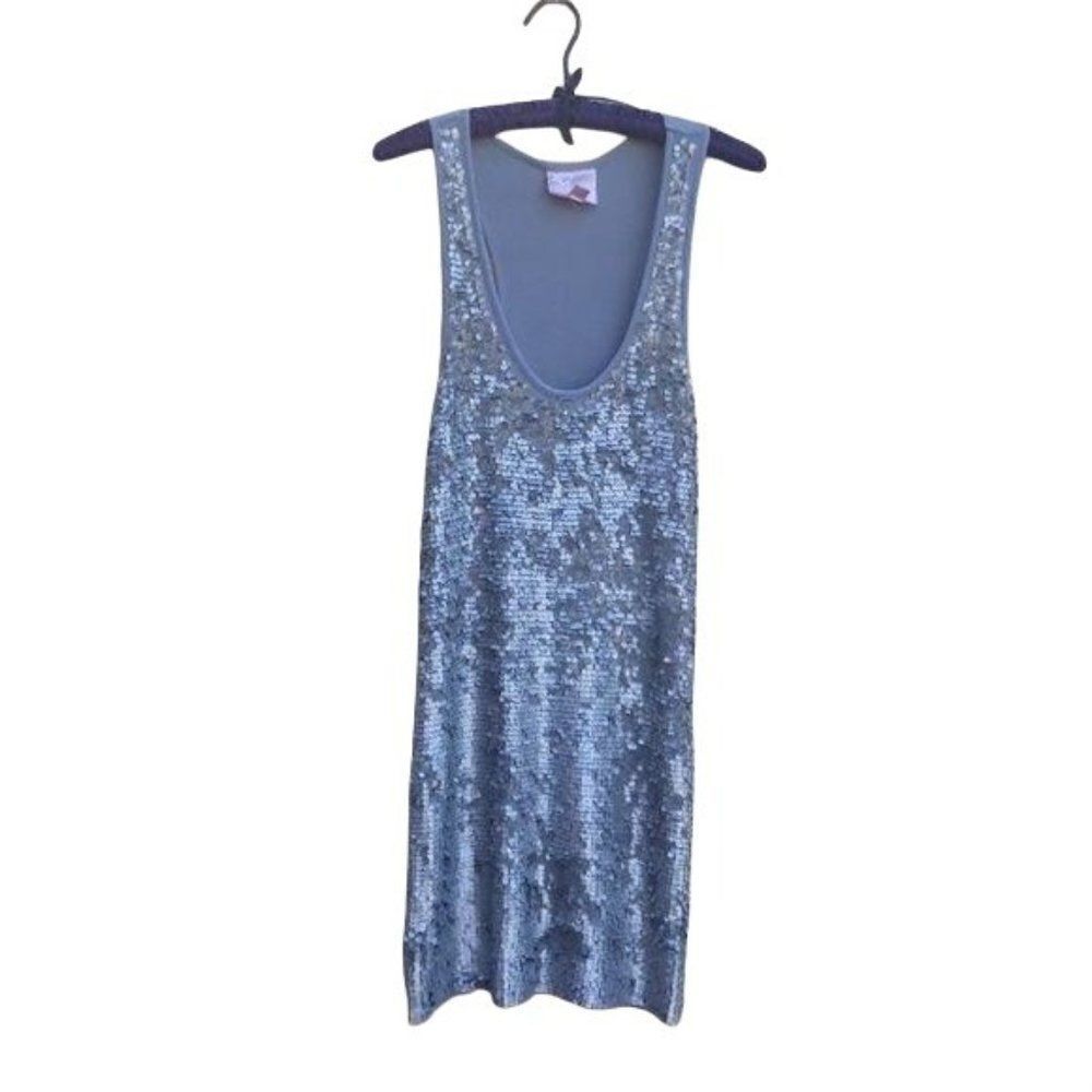 Romeo & Juliet Couture‎ Y2K Disco Slip Dress Sequined Sleeveless Scoop Gray Sz M